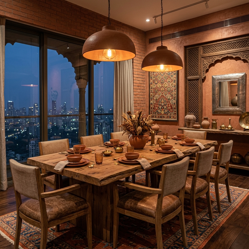 Warm Earthy Dining Area Mumbai